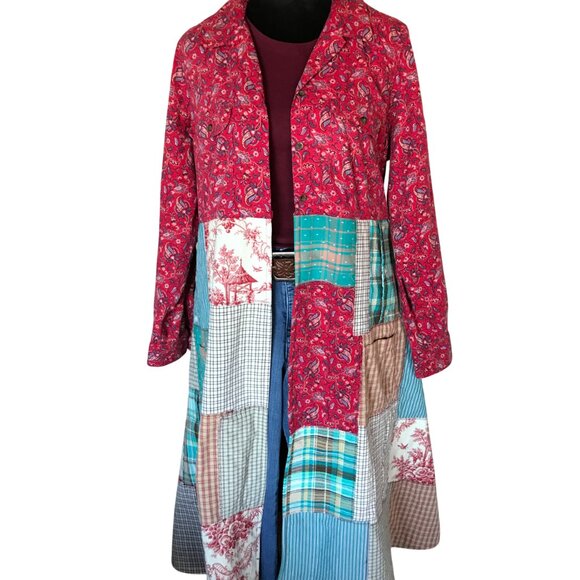 Boho Patchwork Duster, L: Upcycled Heavyweight Hippie Jacket, Paisley Floral - Picture 1 of 11